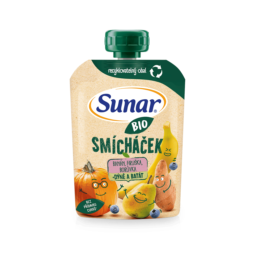 Smícháček banán, hruška, tekvica, batáty a čučoriedky
