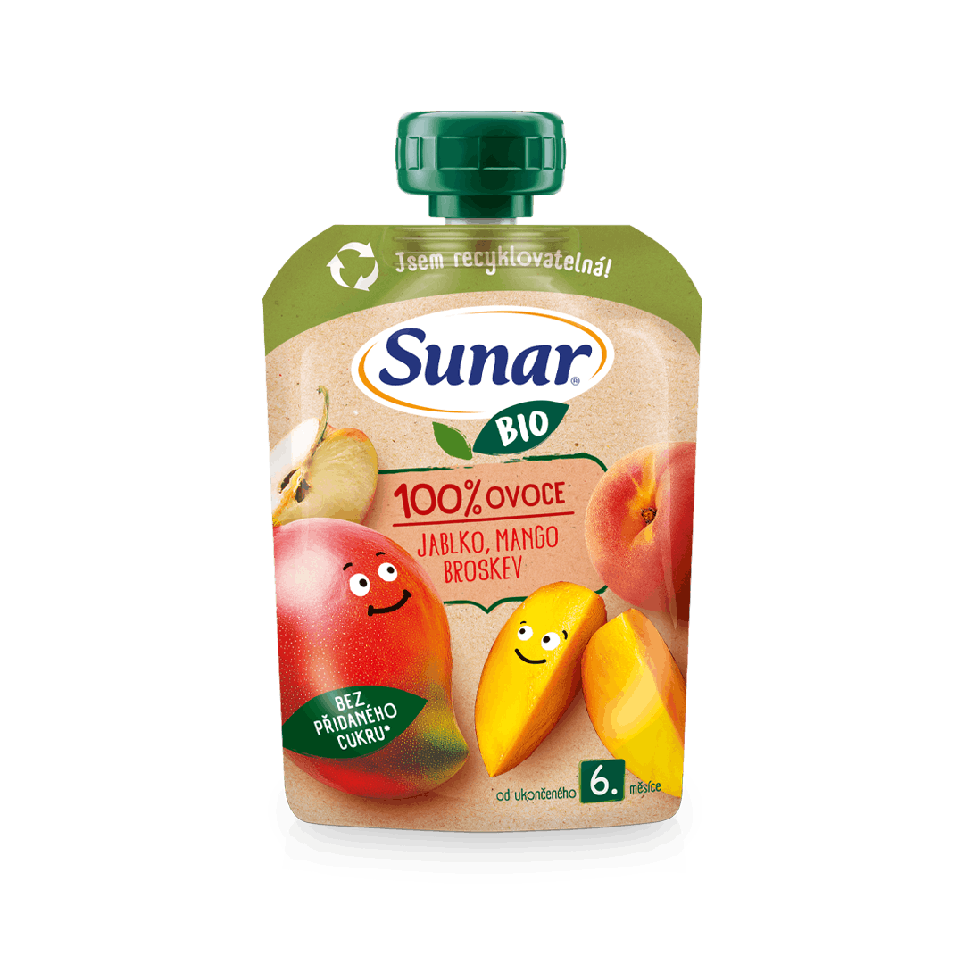 100% ovocie jablko, mango a broskyňa
